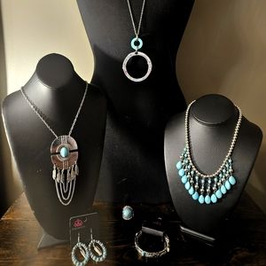 9 Piece Paparazzi Jewelry Silver & Turquoise Set
